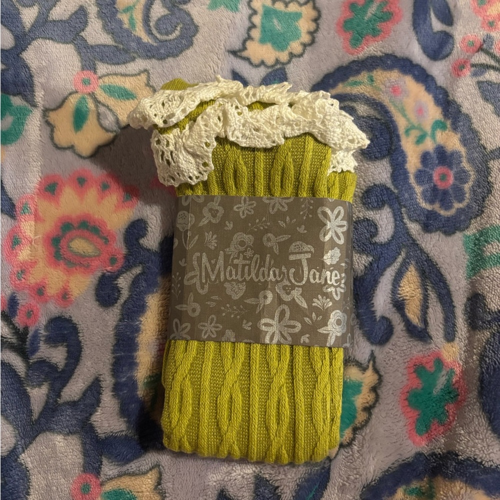 Matilda Jane Lime Green Cable Knit Socks with Lace